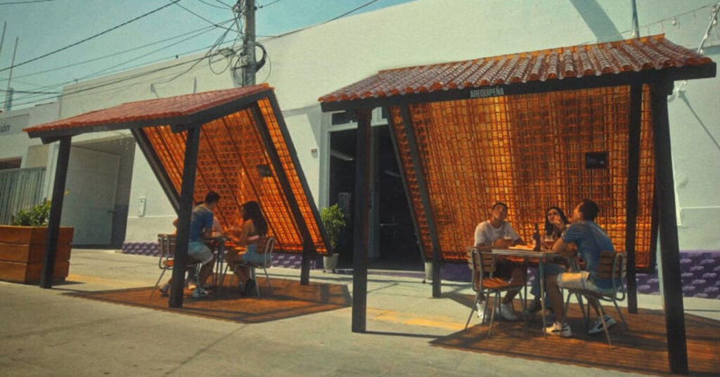 Gathering spots built with beer bottles