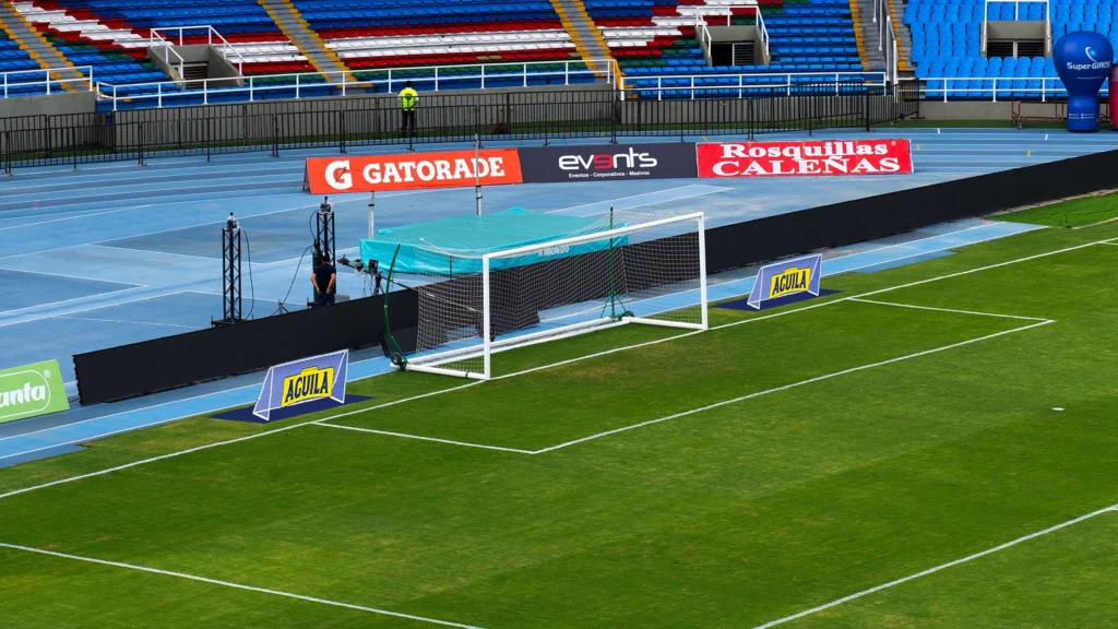 Official goal posts placed in the football field